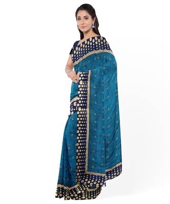 Navy Blue Two Tone Silk Blend Bangalory Silk Women's Saree With Blouse Piece 3