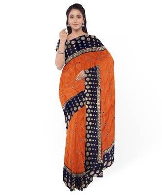 Orange Two Tone Silk Blend Bangalory Silk Women's Saree With Blouse Piece 1