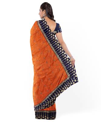 Orange Two Tone Silk Blend Bangalory Silk Women's Saree With Blouse Piece 2