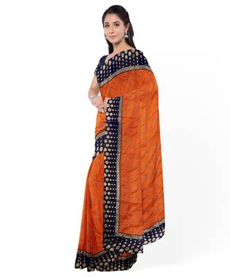 Orange Two Tone Silk Blend Bangalory Silk Women's Saree With Blouse Piece 3