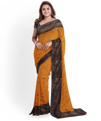Orange Silk Blend Two Tone Bangalory Silk Women's Saree With Blouse 1
