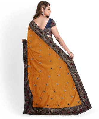 Orange Silk Blend Two Tone Bangalory Silk Women's Saree With Blouse 2