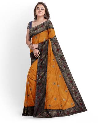 Orange Silk Blend Two Tone Bangalory Silk Women's Saree With Blouse 3