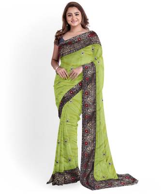 Light Green Silk Blend Two Tone Bangalory Silk Women's Saree With Blouse 1