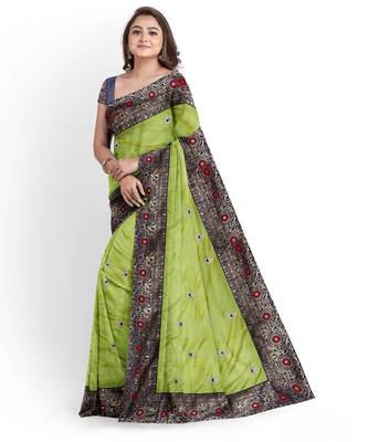 Light Green Silk Blend Two Tone Bangalory Silk Women's Saree With Blouse 3