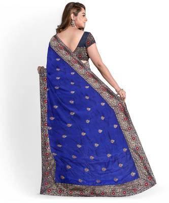 Blue Silk Blend Two Tone Bangalory Silk Women's Saree With Blouse 2