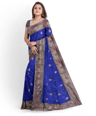 Blue Silk Blend Two Tone Bangalory Silk Women's Saree With Blouse 3