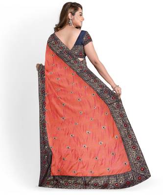 Peach Silk Blend Two Tone Bangalory Silk Women's Saree With Blouse 2