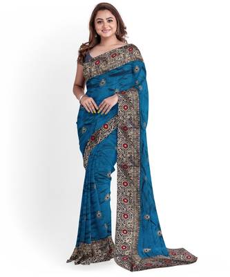 Blue Silk Blend Two Tone Bangalory Silk Women's Saree With Blouse 1
