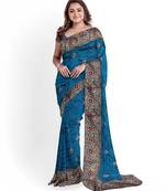 Blue Silk Blend Two Tone Bangalory Silk Women's Saree With Blouse