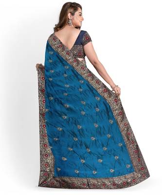 Blue Silk Blend Two Tone Bangalory Silk Women's Saree With Blouse 2