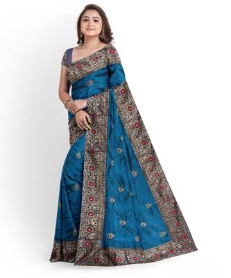 Blue Silk Blend Two Tone Bangalory Silk Women's Saree With Blouse 3