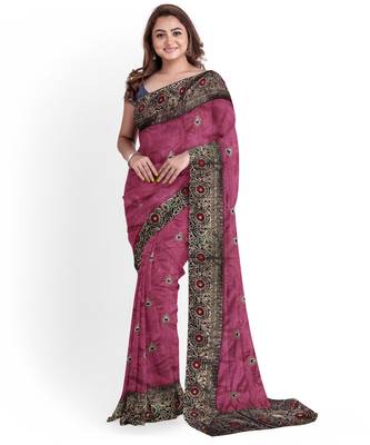 Pink Silk Blend Two Tone Bangalory Silk Women's Saree With Blouse 1