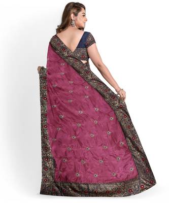 Pink Silk Blend Two Tone Bangalory Silk Women's Saree With Blouse 2
