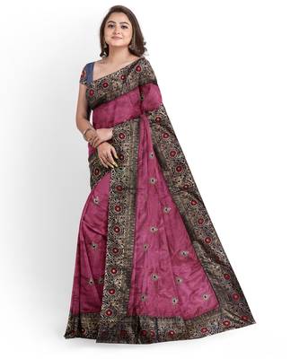 Pink Silk Blend Two Tone Bangalory Silk Women's Saree With Blouse 3