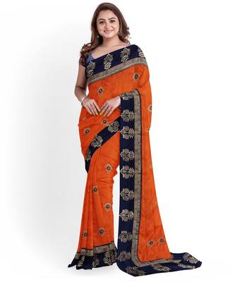 Orange Bangalory Sana Silk Two Tone Women's Saree With Blouse 1