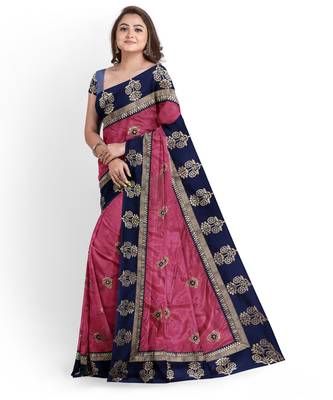 Pink Bangalory Sana Silk Two Tone Women's Saree With Blouse 3