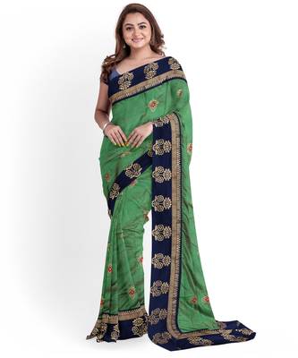 Green Bangalory Sana Silk Two Tone Women's Saree With Blouse 1