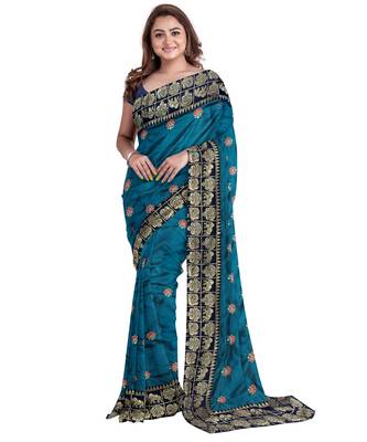 Light Blue Bangalory Sana Silk Two Tone Women's Saree With Blouse 1