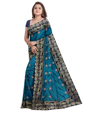 Light Blue Bangalory Sana Silk Two Tone Women's Saree With Blouse 3