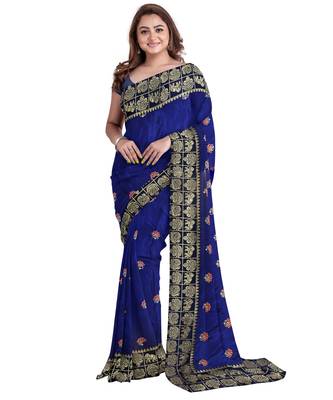 Dark Blue Bangalory Sana Silk Two Tone Women's Saree With Blouse 1