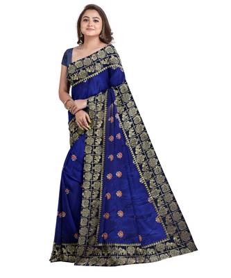 Dark Blue Bangalory Sana Silk Two Tone Women's Saree With Blouse 3