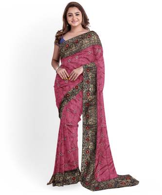 Dark Pink Two Tone Bangalory Sana Silk Women's Saree With Blouse 1