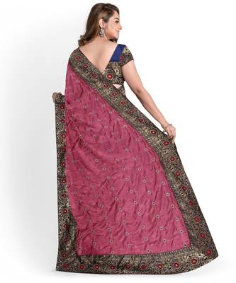 Dark Pink Two Tone Bangalory Sana Silk Women's Saree With Blouse 2