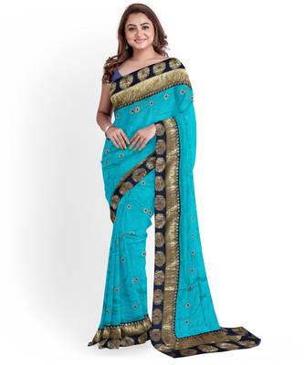 Sky Blue Two Tone Bangalory Sana Silk Women's Saree With Blouse 1