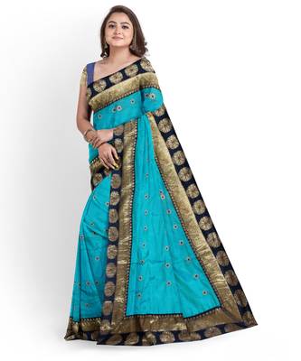 Sky Blue Two Tone Bangalory Sana Silk Women's Saree With Blouse 3