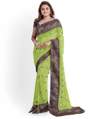 Green Two Tone Bangalory Sana Silk Women's Saree With Blouse 1