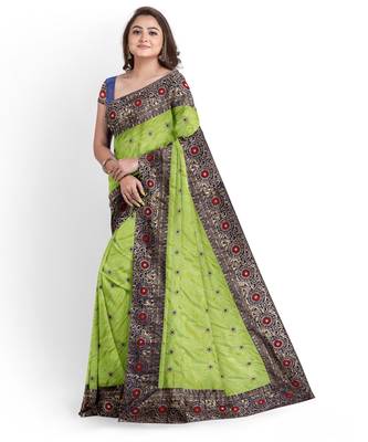 Green Two Tone Bangalory Sana Silk Women's Saree With Blouse 3