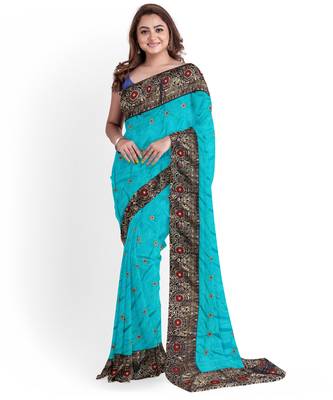 Light Blue Two Tone Bangalory Sana Silk Women's Saree With Blouse 1