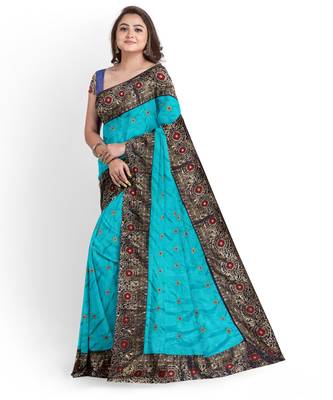 Light Blue Two Tone Bangalory Sana Silk Women's Saree With Blouse 3
