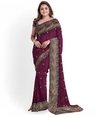 Maroon Two Tone Bangalory Sana Silk Women's Saree With Blouse 1