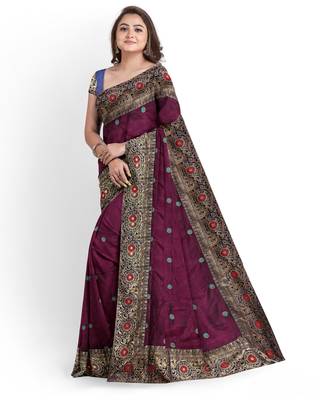 Maroon Two Tone Bangalory Sana Silk Women's Saree With Blouse 3