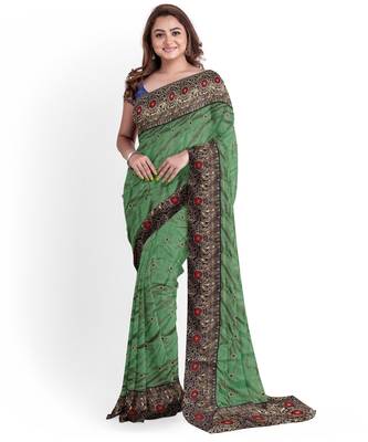 Green Two Tone Bangalory Sana Silk Women's Saree With Blouse 1