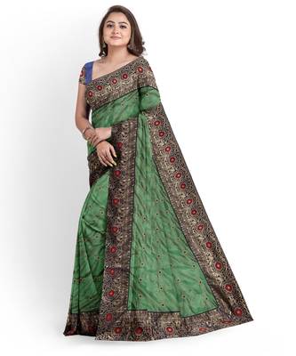 Green Two Tone Bangalory Sana Silk Women's Saree With Blouse 3