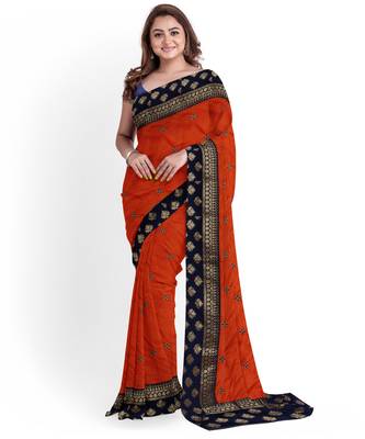Red Silk Blend Women's Saree With Blouse Piece 1