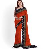 Red Silk Blend Women's Saree With Blouse Piece