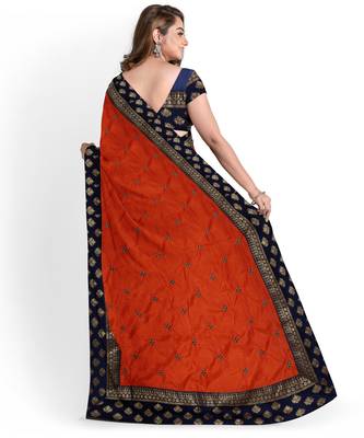 Red Silk Blend Women's Saree With Blouse Piece 2