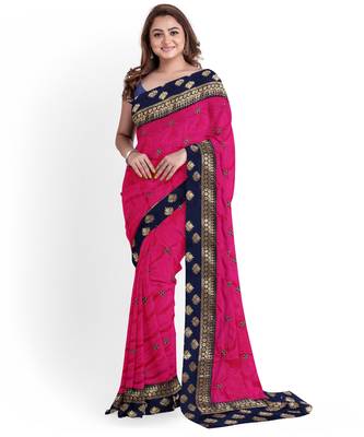 Pink Silk Blend Women's Saree With Blouse Piece 1