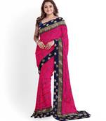 Pink Silk Blend Women's Saree With Blouse Piece