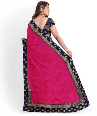 Pink Silk Blend Women's Saree With Blouse Piece 2