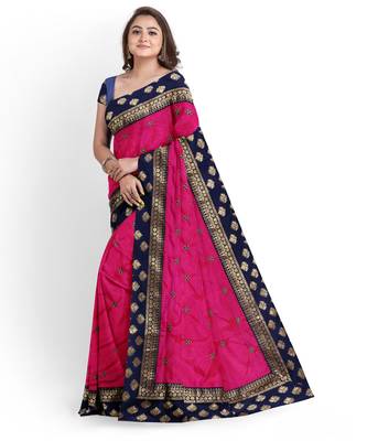 Pink Silk Blend Women's Saree With Blouse Piece 3