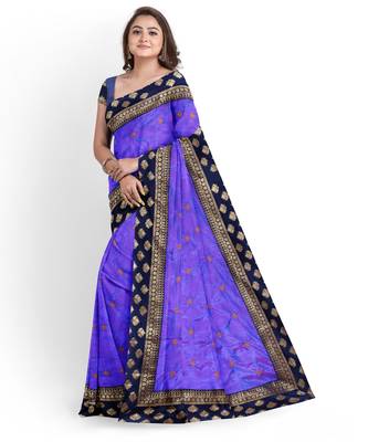 Light Purple Silk Blend Women's Saree With Blouse Piece 3