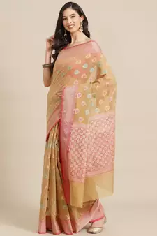 beige silk cotton   saree with blouse