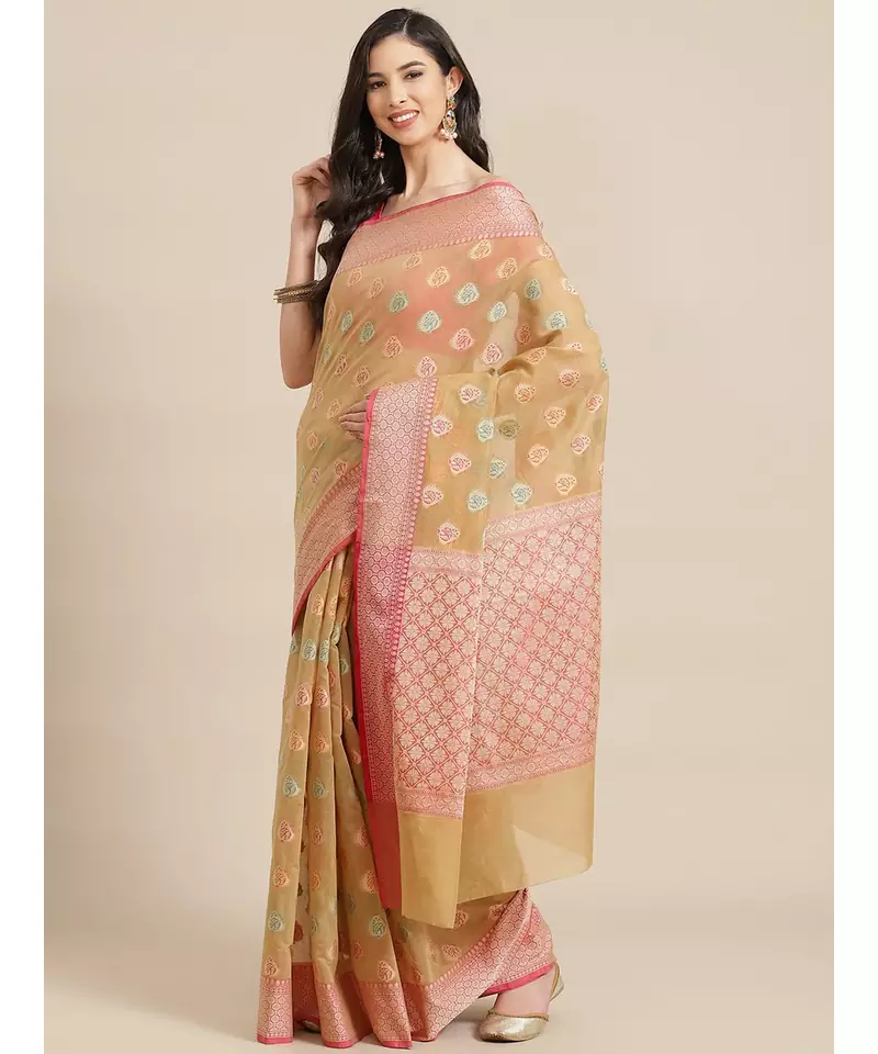 beige silk cotton   saree with blouse
