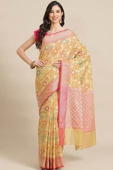 beige silk cotton   saree with blouse
