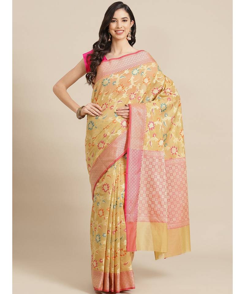 beige silk cotton   saree with blouse